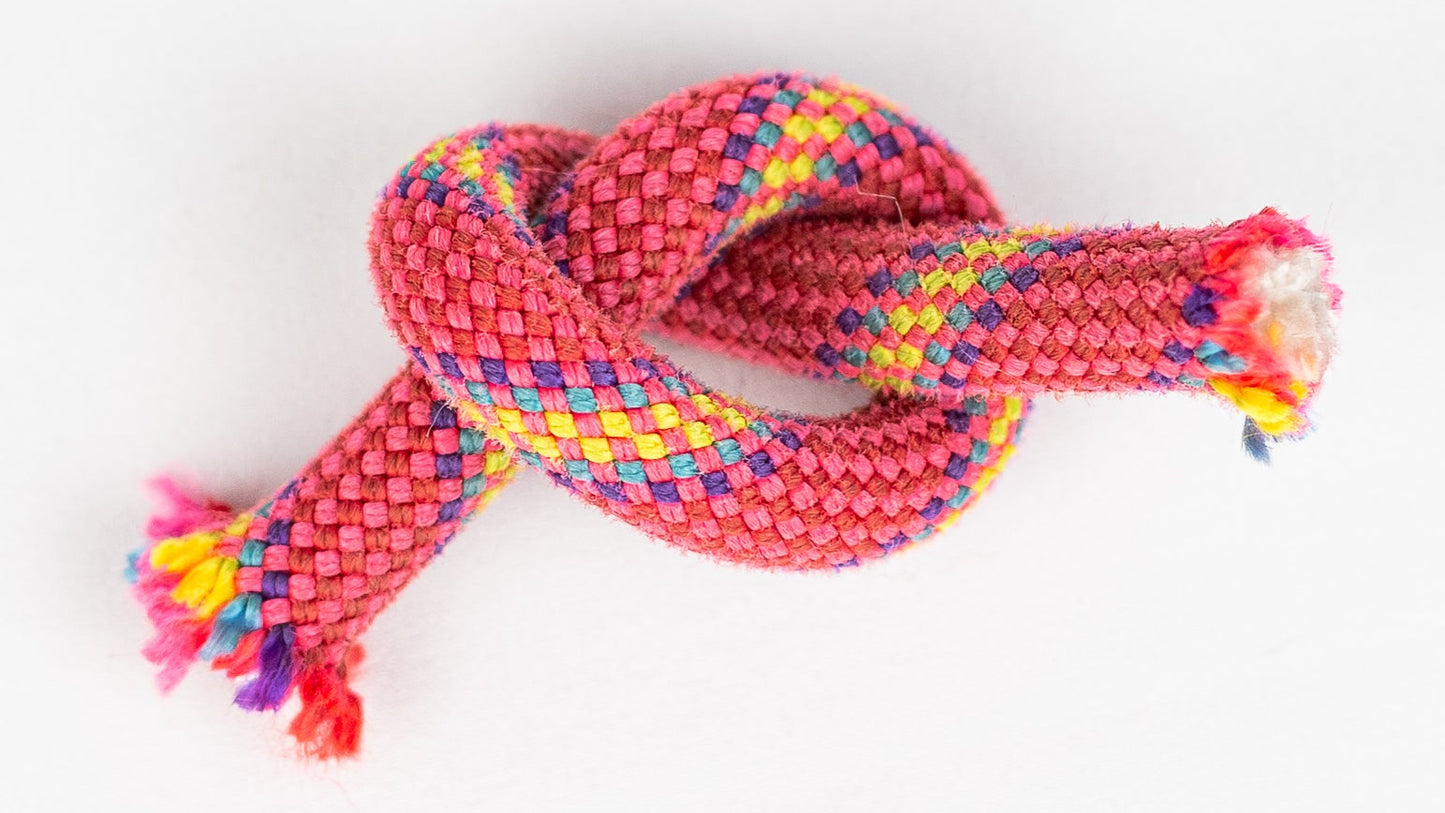 Colorful braided rope knot on a white background