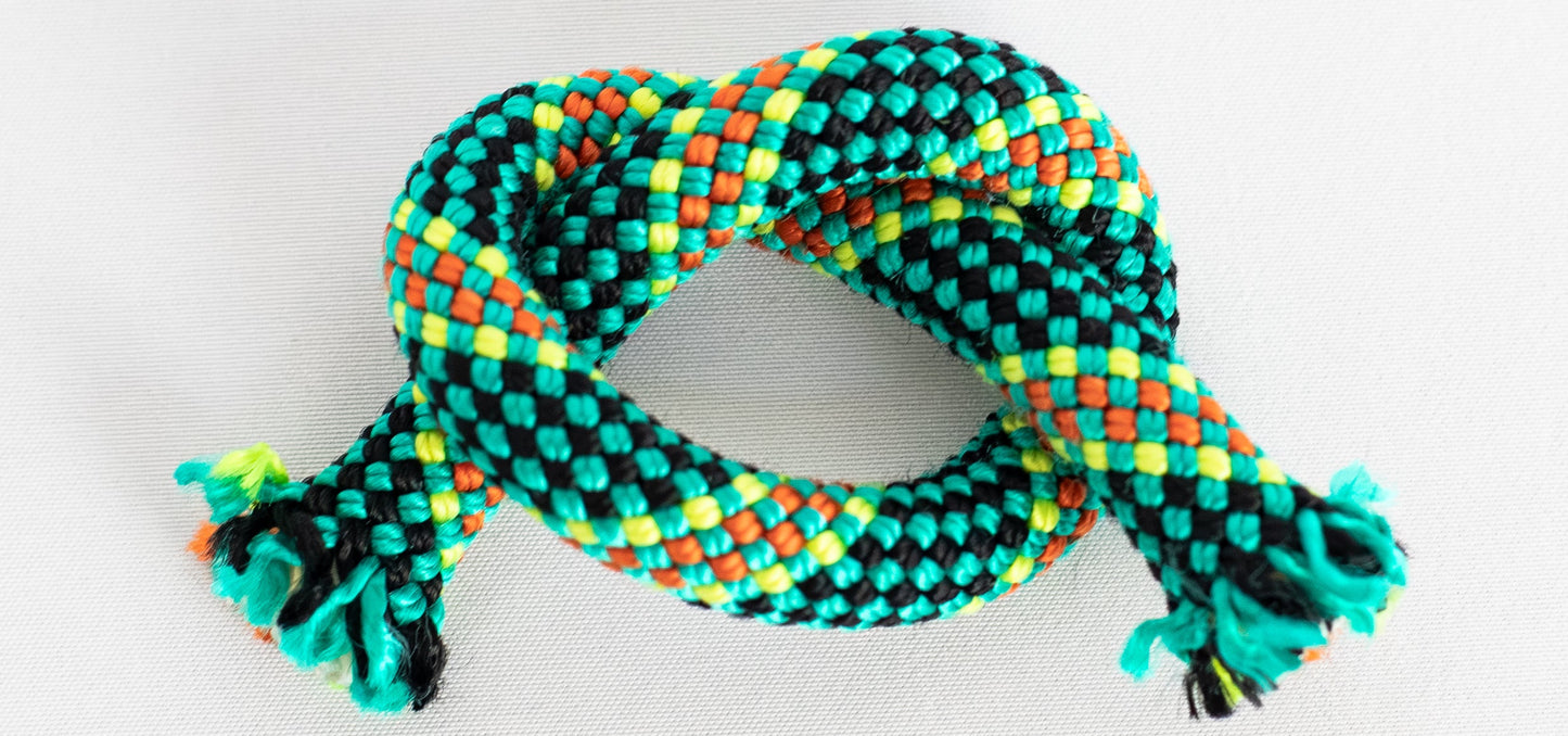 Colorful braided rope on a white background