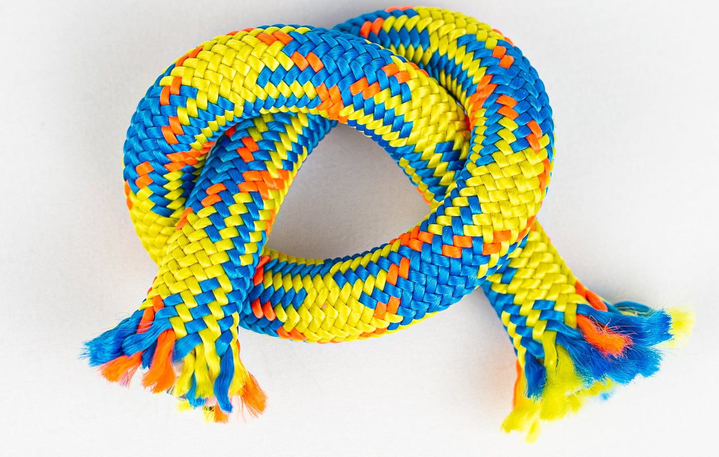 Colourful braided rope on a white background