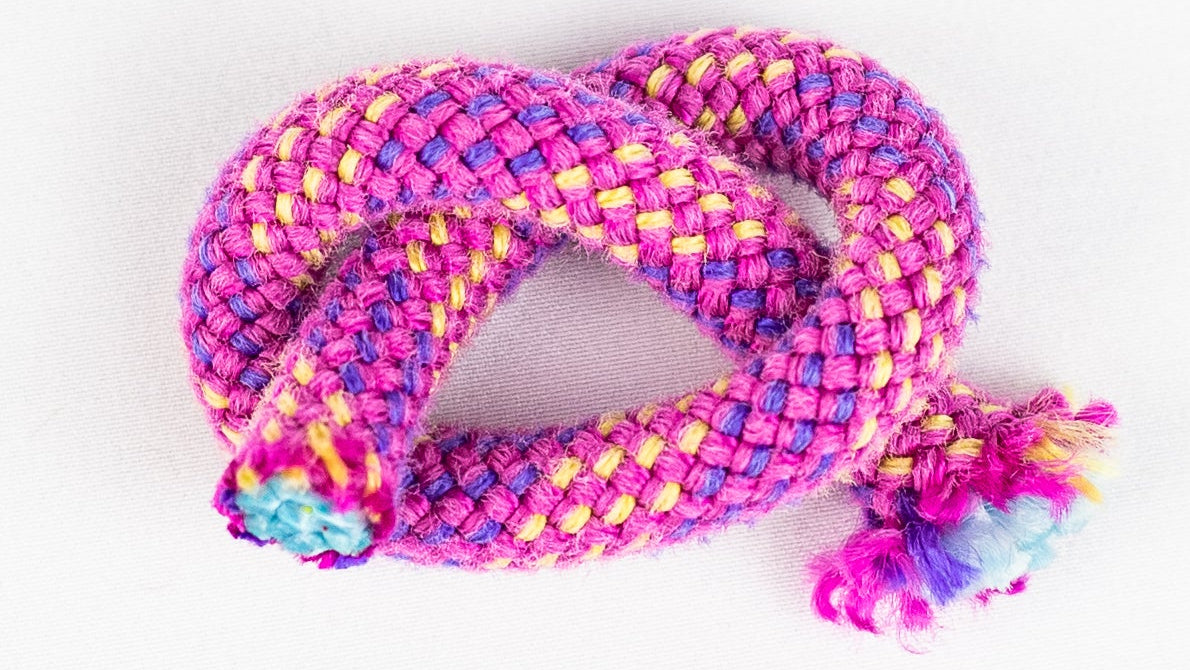 Colorful braided rope with tassels on a white background