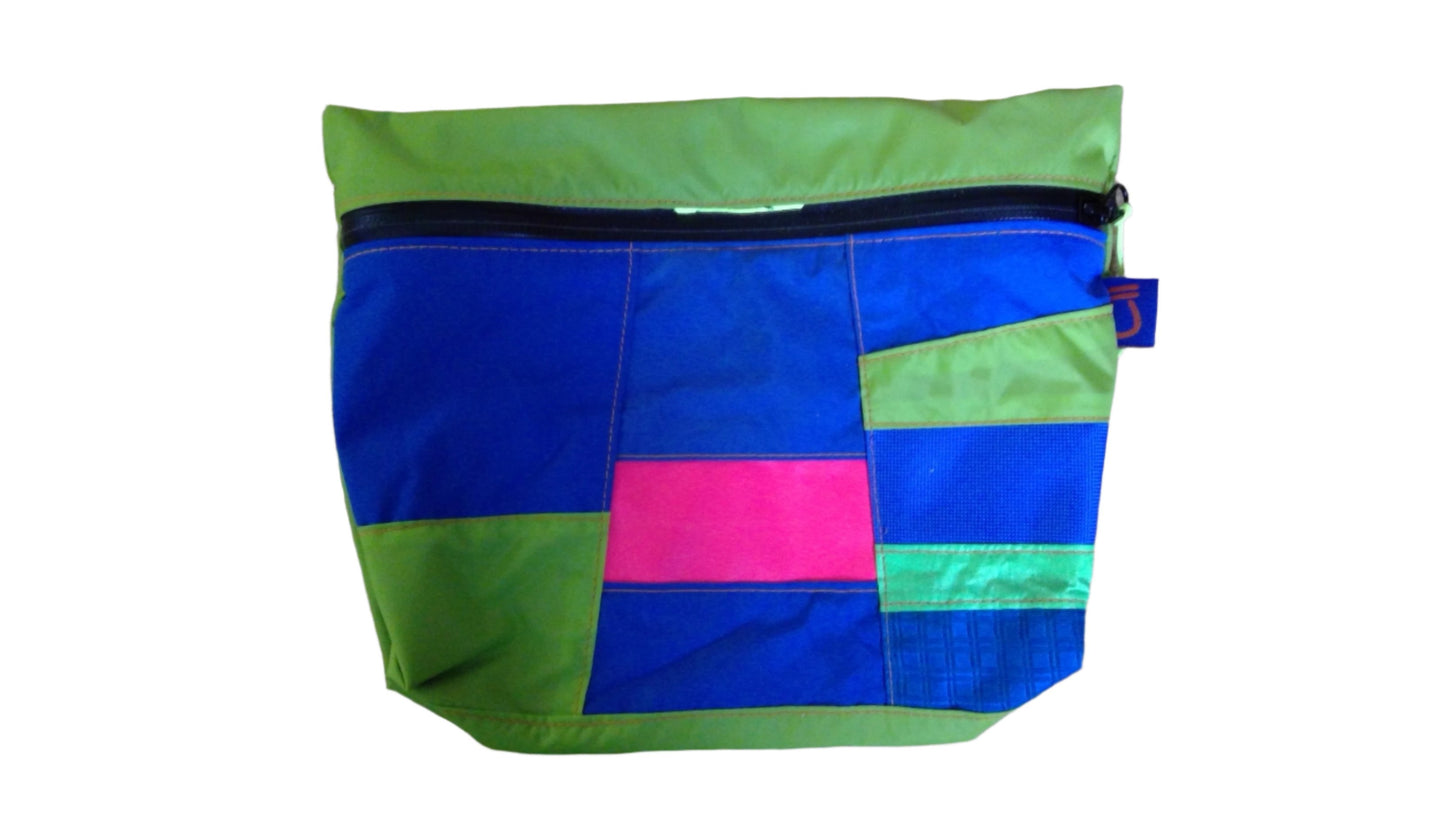 green wash bag zipped made from upcycled materials